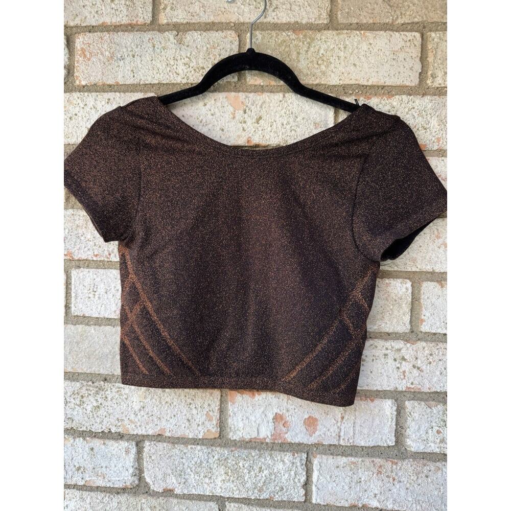NWT Aerie Real Luxe Crop Top Scoop Back Shimmery Brown Size M